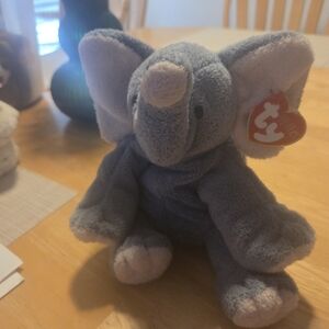 "Winks" Ty Gray and Pink Stuffed Elephant Toy
